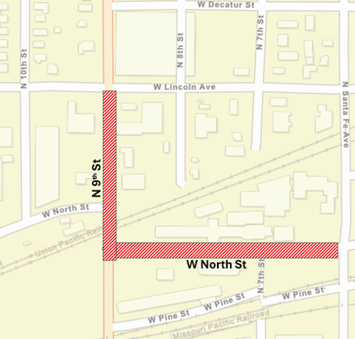 ROAD CLOSURES ON N 9th STREET AND W NORTH STREET FOR UPRR REPAIRS - News Image
